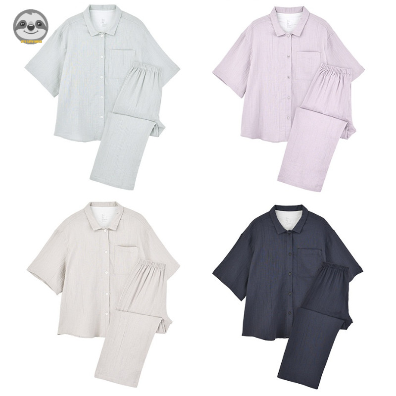 Phong cách Nhật Bản Muji Style / Bộ đồ ngủ nữ nửa tay dệt sợi Yangliu / Bộ đồ mặc nhà liền mạch