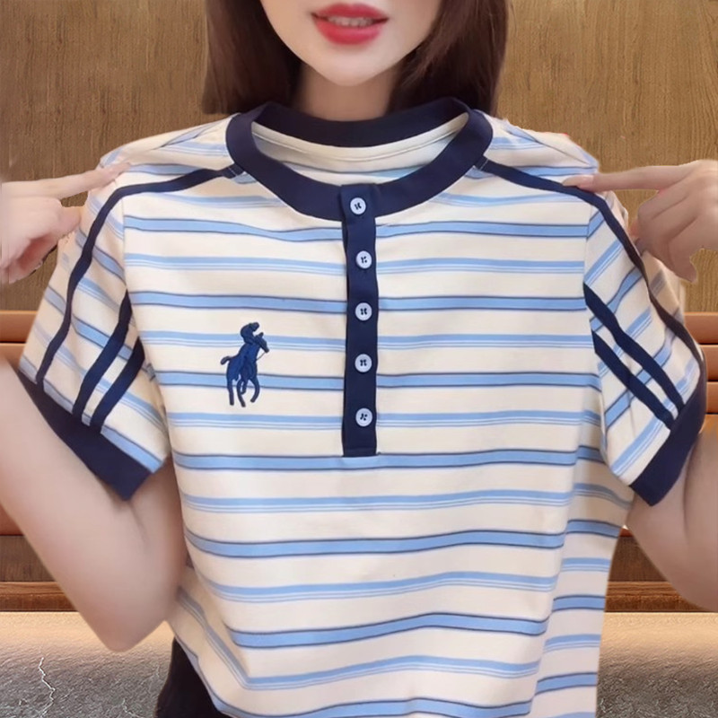 Sọc Tay Ngắn Mùa Hè Phong Cách Mới POLO Thời Trang Rời Top Nữ