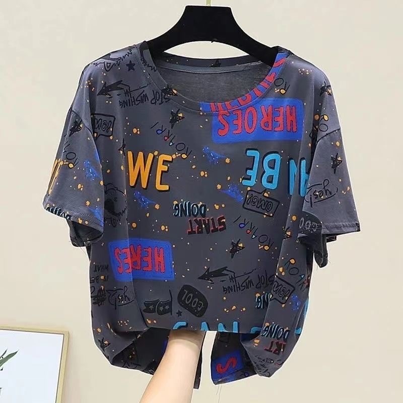 Áo thun ngắn tay nữ dáng rộng mùa hè béo mm Plus Size Cover Belly Top Quần áo nữ