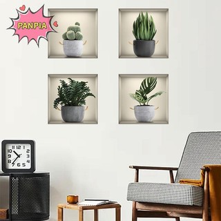 Pnpia Cửa Sổ Giả Cây Xanh Chậu Phòng Khách Trang Trí Dán Tường Boutique