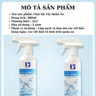 GLIT COMBO Làm Sạch Quần Áo Bình Xịt và Bột Tẩy Trắng  Sinh Học Tẩy Rửa Vết Bẩn Dính Trên Quần Áo, Chiết Xuất An Toàn
