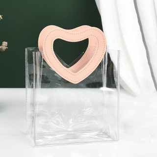 AllGIFT Túi Tote, Túi Mua Sắm Trong Suốt PVC, Tay Cầm Hình Trái Tim Thiết Thực Túi Bảo Quản Chống Thấm Nước
