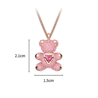 Dây chuyền gấu Teddy bạc 925, dây chuyền choker gấu nhỏ màu hồng, quà tặng Tết sang trọng S60