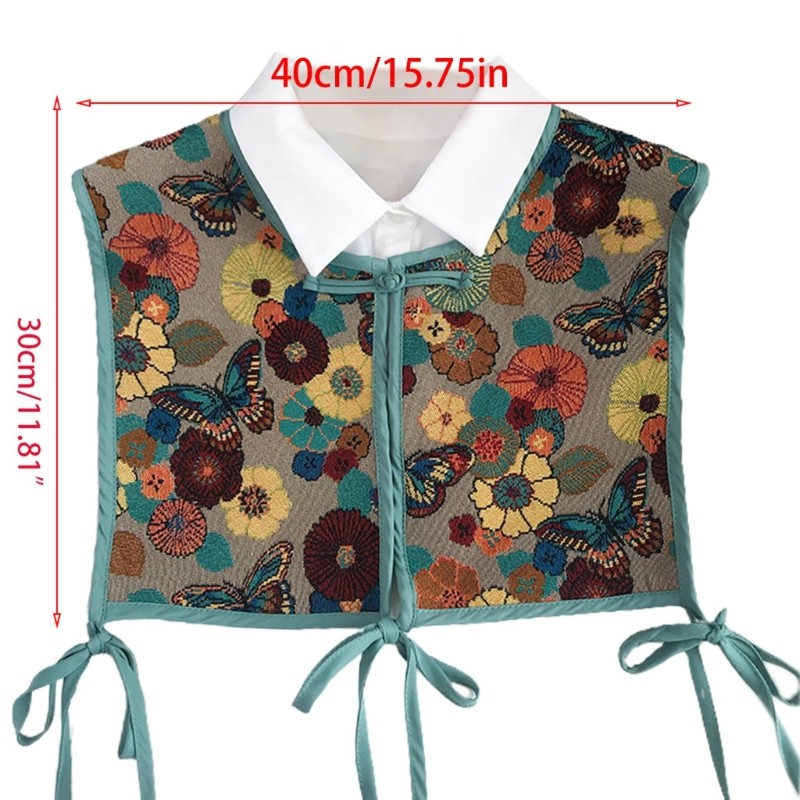 Dasbsug Nữ Phong Cách Trung Hoa Thêu Nửa Đầu Khăn Choàng Vintage Flroal Sườn Xám Giả Cổ Ren Trang Trí Cổ Bao