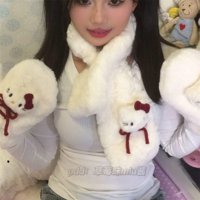 Khăn quàng cổ ngắn dày dặn Kitty ngọt ngào dễ thương