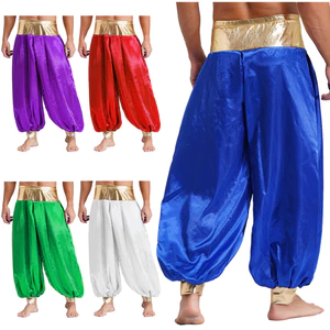 Nyeemya S-4XL Nam Ma Thuật Hippie Harem Quần Kim Loại Sáng Bóng Chắp Vá Đèn Lồng Quần Dài Hoàng Tử Ả Rập Trang Phục Cho Halloween Cosplay