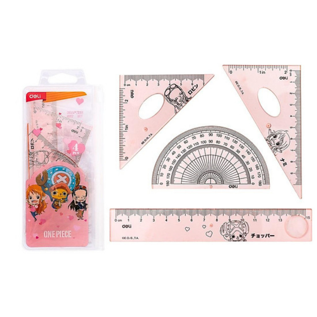 Bộ thước ê ke đo độ, thước thẳng Deli One Piece. -