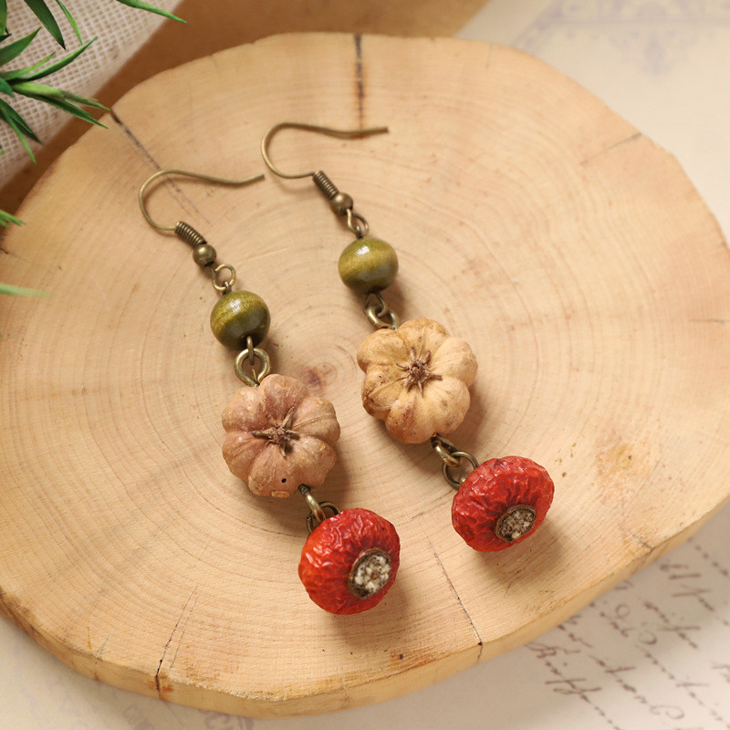 GHGl❤️Thực Vật Chính Hãng Bông Tai Rừng Trái Cây Tự Nhiên Acorn Handmade Retro Nữ Dài Phong Cách Dân Tộc Văn Học Trung Quốc Y Học Bông Tai
