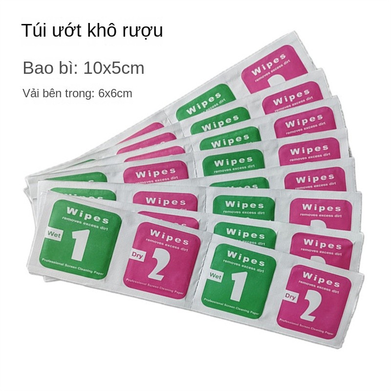 Giấy lau vệ sinh màn hình điện thoại, giấy lau bụi dán kính cường lực, 1 bộ 2 miếng khô và ướt