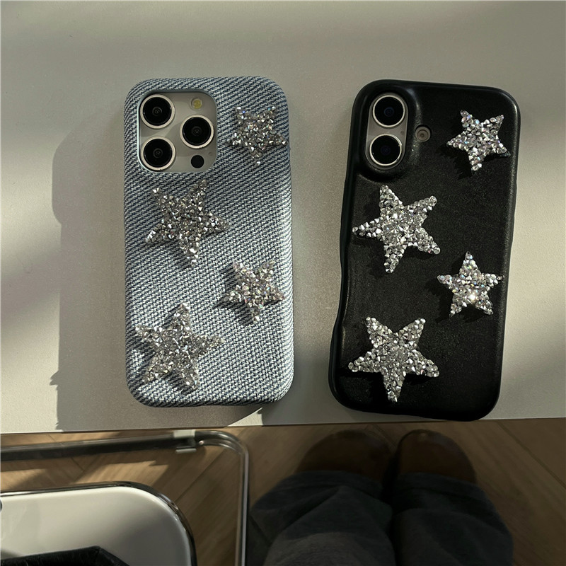 Ốp điện thoại PU materia họa tiết ngôi sao năm cánh cho iphone 17 16 pro max 15 pro max