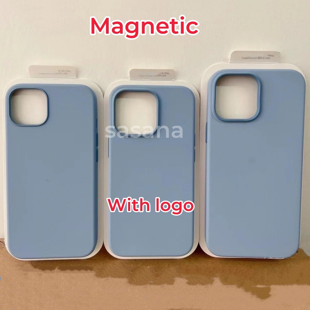 Màu xanh từ tính Silicone lỏng cho iphone 16 / 15 / 14 / 13 / 12 / Pro / Pro Max / plus / mini Vỏ điện thoại chất lượng cao Hoạt hình bật lên