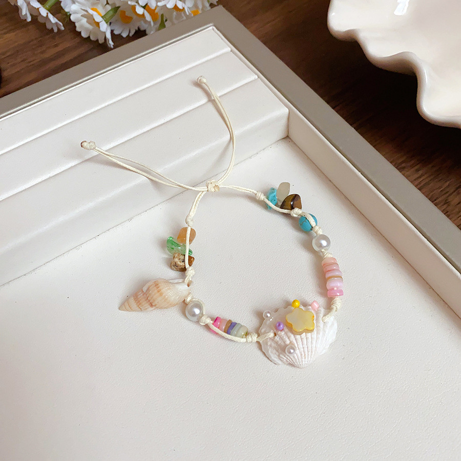 Vòng tay ốc xà cừ gốm ngọc trai bằng đá tự nhiên, thời trang và tinh tế, dây đeo cổ tay đa năng, phong cách kỳ nghỉ, trang sức tươi mát và ngọt ngào