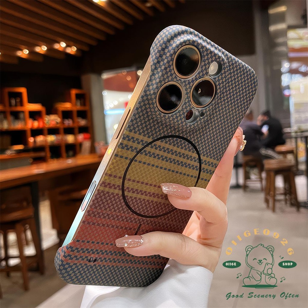 Không viền họa tiết sợi carbon Vỏ điện thoại từ tính iphone16 Pro Max 15 14 13 12 11casing cho vỏ iPhone PC vỏ cứng chống sốc