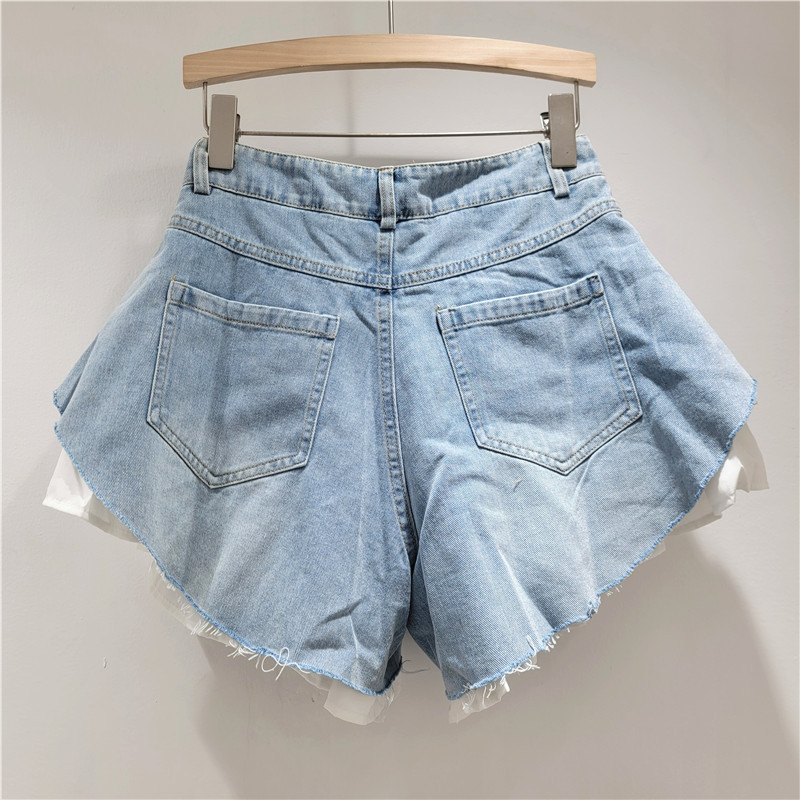 Niche Thời Trang Cao Cấp Quần Ống Rộng Hợp Thời Trang Mỹ ins High Street Giả Thiết Kế Hai Mảnh Quần Short Denim Nữ