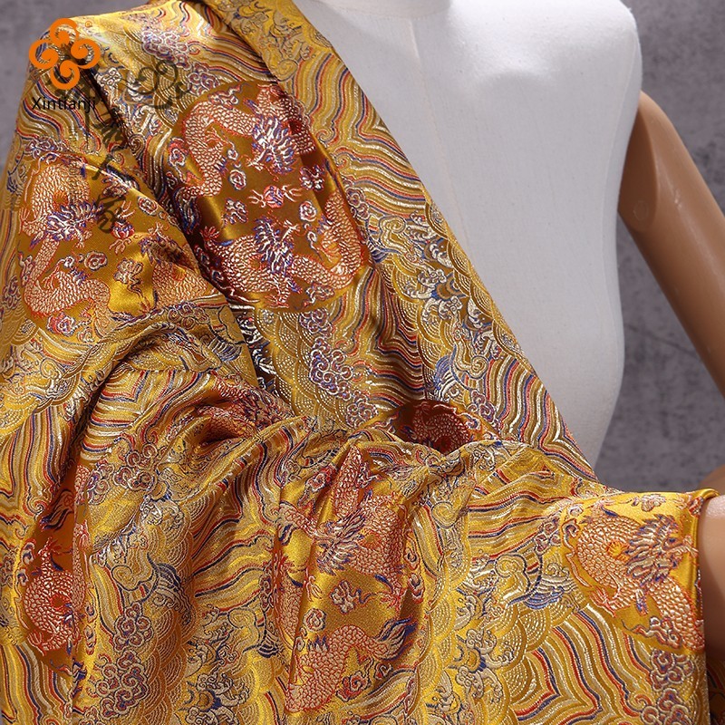 Biển Rồng Phong Cách Jacquard Lụa Thổ Cẩm Vải Satin Tự Làm Cổ Trang Phục Hanfu Quần Áo Vải 50x75cm TJ5511