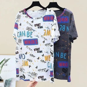 Áo thun ngắn tay nữ dáng rộng mùa hè béo mm Plus Size Cover Belly Top Quần áo nữ