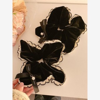 Dây buộc tóc công chúa phong cách Pháp Hepburn, nơ nhung đen, khăn vuông, scrunchie cho phụ nữ, hình vuông