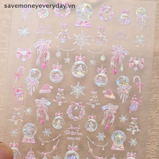[savemoneyeveryday] Nhãn dán nghệ thuật làm móng cây thông Noel Bông tuyết dễ thương Ngôi sao tự dính Nhãn dán nghệ thuật làm móng tay dập nổi 5D [vn]