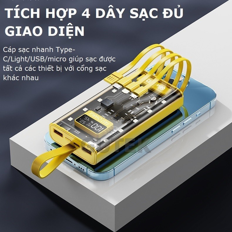 Sạc dự phòng 30000mah sạc nhanh 66w pin dung lượng lớn đi kèm dây cắm nhiều điện thoại - Gutek DX745