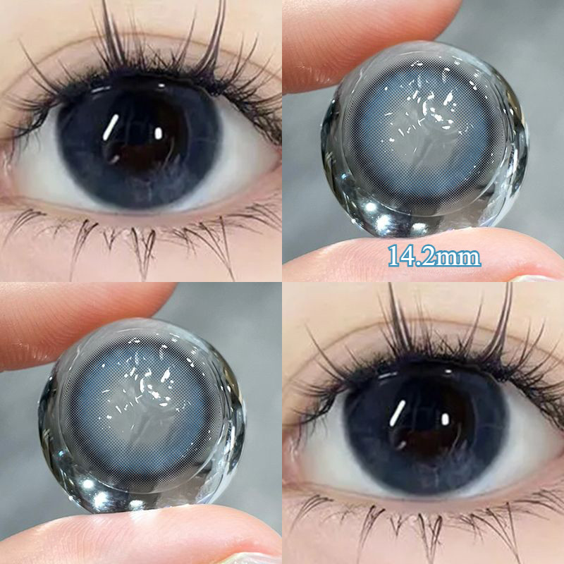 [0.00--6.00] Kính áp tròng Set 2 chiếc Ống kính áp tròng màu xám 14,5mm một năm 0,00---6,00 độ 019