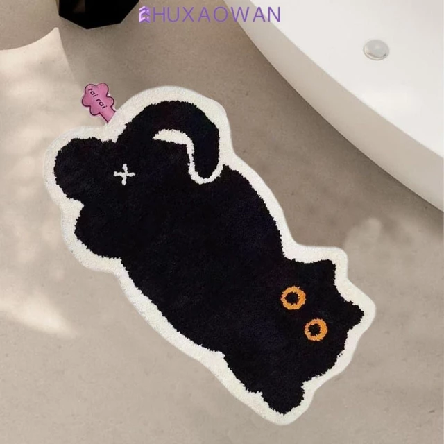 Thảm trải sàn hình mèo ZHUXAOWAN, Thảm trải sàn siêu mềm cho mèo đen, Thảm đi vào Thảm trải sàn chống trượt dễ thương Hộ gia đình