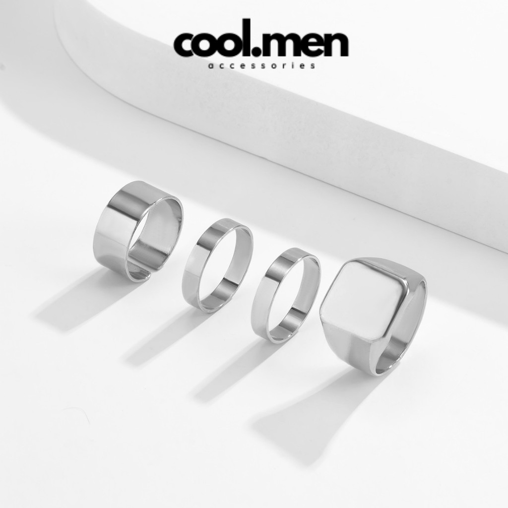 Nhẫn Nam Combo Bộ 4 Nhẫn Thiết Kế Basic Thời Trang Phong Cách Cổ Điển Âu Mỹ Coolmen - Nhẫn SET Basic