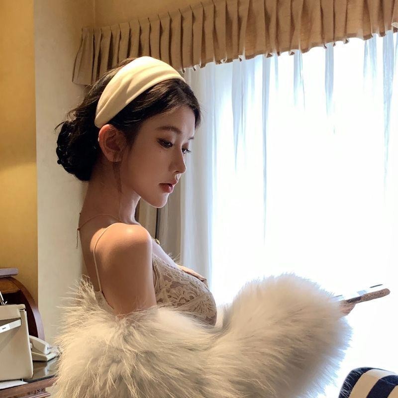 Pháp Màu Trơn Rộng Vành Băng Đô Không Khí Cảm Thấy Tính Khí Phong Cách Phương Tây Bao Da Tóc Trắng Băng Đô