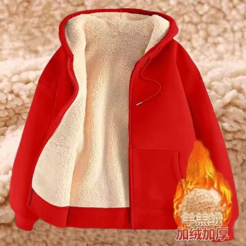 ThaliaWisp Nam Lông Cừu Có Mũ Trùm Đầu Áo Thu Đông Phong Cách Cơ Sở Lông Cừu Dày Rời Plus Kích Thước Áo Khoác