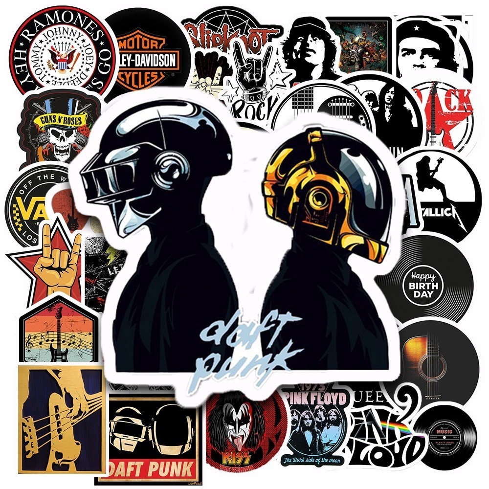 Hộp 50 Miếng Dán Nhãn Dán Hình ROCK BAND - Chống Thấm Nước Đa Năng Dùng Trang Trí Vali, Laptop, Tủ Lạnh