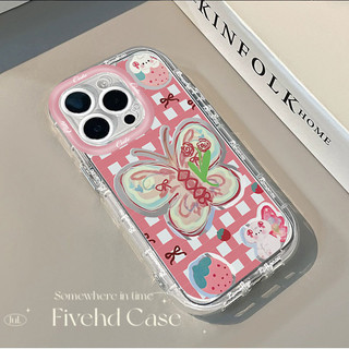 Vỏ + Dây Xích Tương Thích Cho IPhone 16 15 14 13 12 11 Pro XS Max XR X 8 7 6 6s Plus SE INS Sọc ca rô Bướm Mirro Hoạt Hình Chó Con Dễ Thương Màu Hồng Vỏ Điện Thoại Chống Rơi