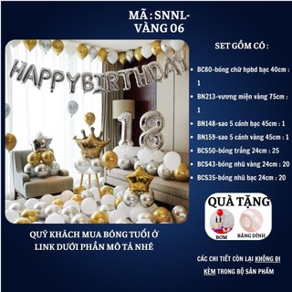Set trang trí sinh nhật người lớn kiểu hàng quốc màu trắng đen SNNL-VÀNG 06,Bóng bay trang trí sinh nhật cho bé trai