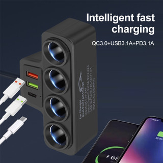 Bộ sạc xe hơi 120W 12V 24V 3 ổ cắm Bộ chia đèn thuốc lá USB kép Bộ sạc nhanh xe hơi cho IPhone IPad GPS Dashcam