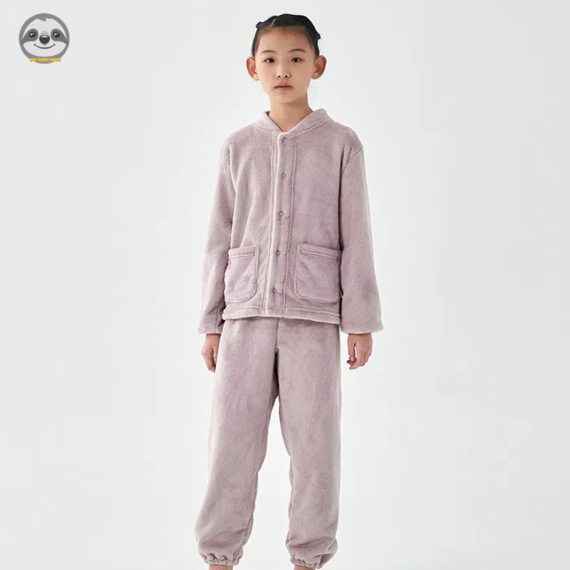 Phong cách Nhật Bản Muji Style / Đồ ngồi mềm mại ấm áp cho trẻ em / Bộ đồ ngủ ấm áp liền mạch cho trẻ em lớn / Quần áo ngồi thân thiện với da cho bé trai bé gái