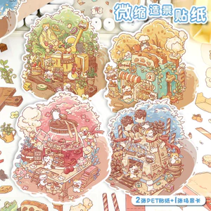 ENWEI 3 Cái [Dòng sản phẩm nhà tráng miệng sô cô la] Nhãn dán Diorama DIY chống thấm nước 3D Văn phòng phẩm tinh tế để lưu niệm Nhật ký Nghệ thuật Thủ công Trang trí kế hoạch
