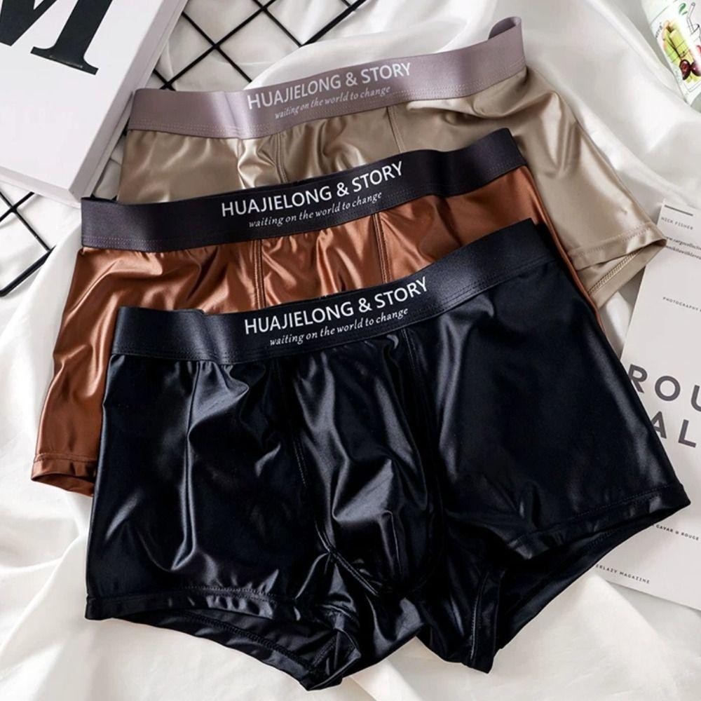 LACYES Satin Silk Boxer, Quần lót nam mỏng Ice Silk, lưng giữa, liền mạch, thiết kế đơn giản