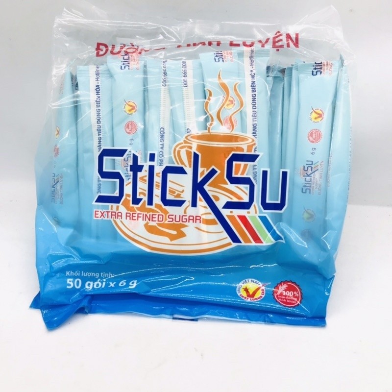 Đường Que Tinh Luyện Biên Hoà (Túi 50 Thanh x 6g) - Đường que dùng pha trà, cafe tiện lợi
