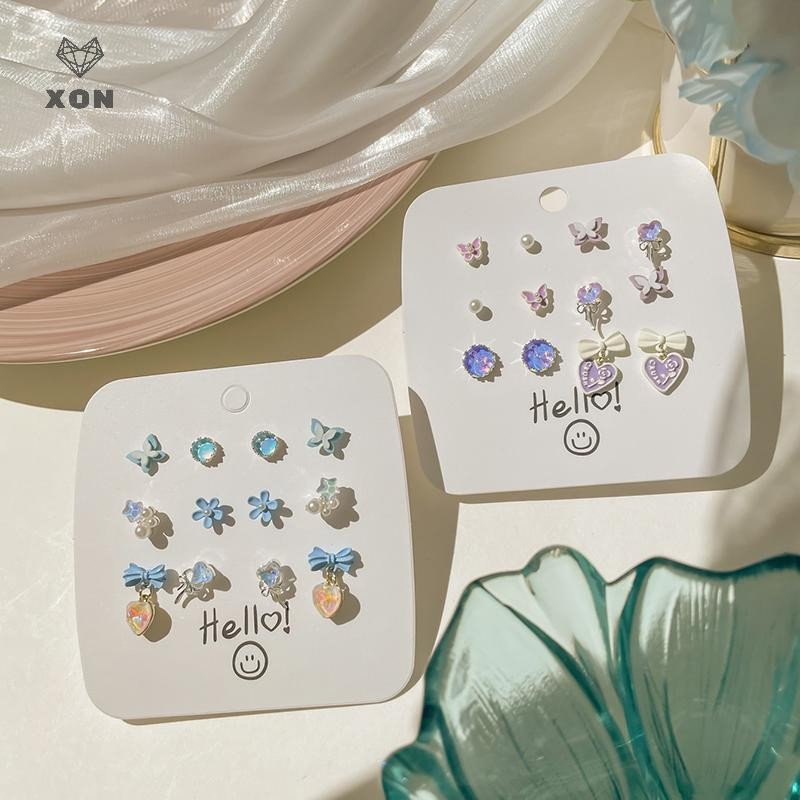 [XON] 1 Bộ Bông Tai Hình Trái Tim Sáng Bóng Nhiều Màu Sắc Dễ Thương Cho Nữ Bông Tai Thời Trang Cho Bé Gái Trang Sức Quà Tặng Dự Tiệc [EN]