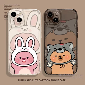 IPhone 16 15 14 13 12 11 Pro Max X Xr Xs Max 7 8 Plus SE2020 Ốp Điện Thoại Hoạt Hình Cặp Đôi Thỏ Loppy Và Sói Kapibala Mềm Trong Suốt