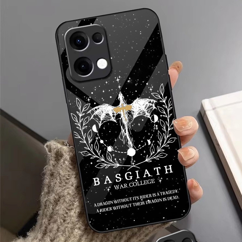 Ốp điện thoại kính đại học chiến tranh basgiath cho Oppo A54 A74 4G A79 5G A94 A3X Reno 11 12 13 11F 12F 13F 10 8 Cover
