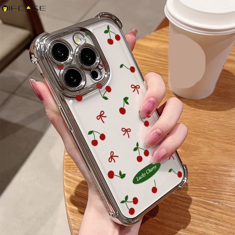 Dành cho iQOO 13 12 Z7 Z6 Lite Pro Z9 Turbo + Z9x Z7i Z5x Ốp Điện Thoại Màu Đỏ Anh Đào Trái Cây Nơ Thắt Nơ Mạ Dễ Thương Sang Trọng Chống Sốc Trong Suốt Vỏ Mềm Ốp Lưng