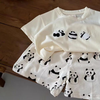 Bộ đồ ngắn tay bé trai và bé gái mẫu mới mùa hè Áo phông ngắn tay dễ thương cho trẻ em quần short in đầy giản dị cho bé bộ hai chiếc