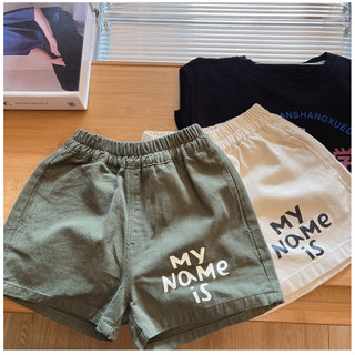 Quần short cotton mỏng mùa hè bé trai phong cách Hàn Quốc in chữ, quần trẻ em thường ngày
