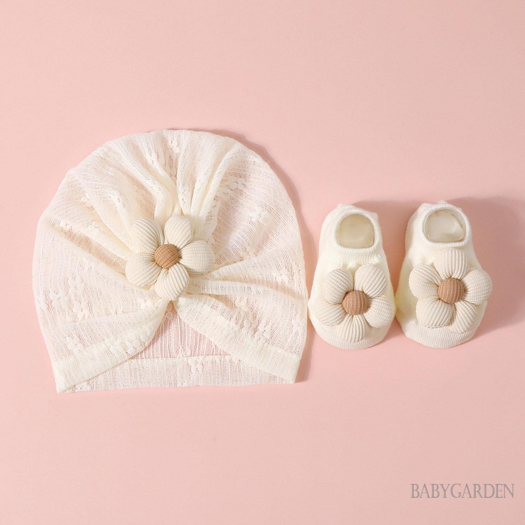 / / -Turban Mũ và tất cho bé gái sơ sinh Mũ beanie quấn đầu hoa thoáng khí cho đạo cụ chụp ảnh