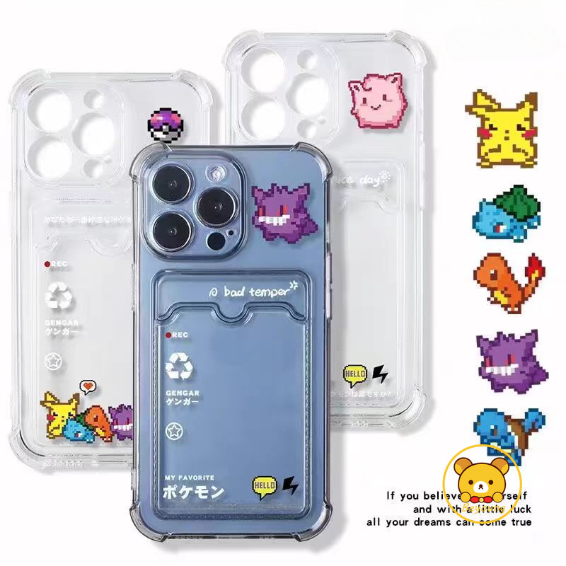 Ốp Điện Thoại Ví Pikachu Hoạt Hình Cho Samsung Galaxy S25 Edge S24 S23 S22 S21 Plus FE + Note 20 Ultra 5G 4G Vỏ Đựng Thẻ Gengar Dễ Thương Ốp Lưng Mềm