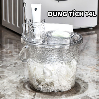 Xô Nhựa Kèm Nắp Có Quai Xách Trong Suốt Dung Tích 14L, Chậu Nhựa Trong Suốt Nhà Tắm