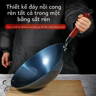 Chảo sắt đáy tròn truyền thống gia đình chảo chống dính không cần mở nồi chảo nấu không tráng