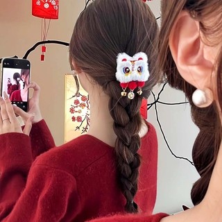 Kẹp Tóc Múa Sư Tử Sang Trọng - Kẹp Tóc Tua Rua - Dành Cho Bé Gái Tết Nguyên Đán Dress Up - Dễ Thương, Hoạt Hình - Kẹp Cá Mập Đỏ - Dây Tóc - Phụ Kiện Tóc