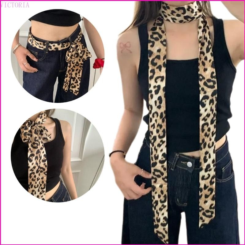 Khăn quàng cổ dài in họa tiết da báo đa chức năng VIC dành cho nữ Skinny Neckchief Dây thắt lưng