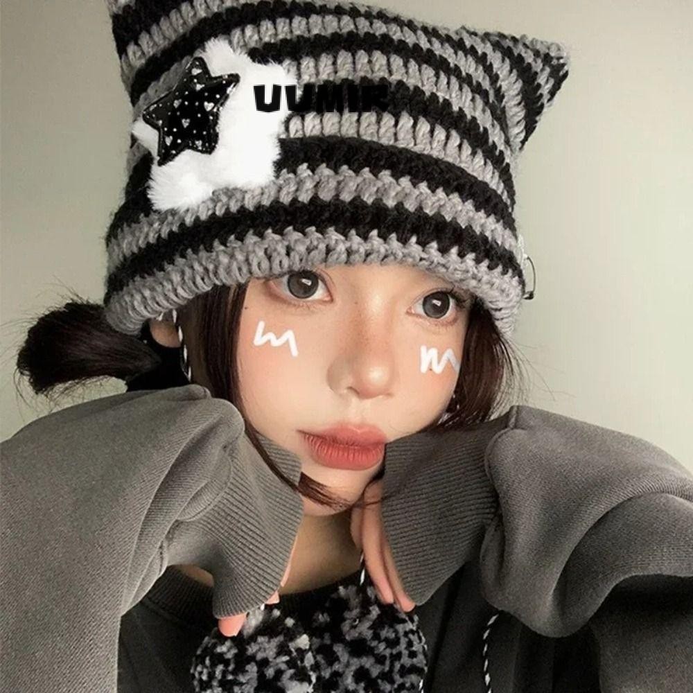 Mũ Beanie UUMIR Y2K, Mũ sọc ngôi sao dễ thương Y2K, Mũ len dệt kim Hip-hop Thu Đông