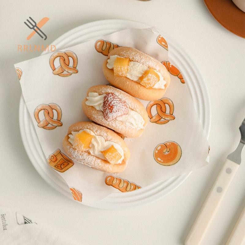 Rrlnmd 100 Tấm Giấy Sáp Deli Cho Giỏ Thực Phẩm Lót Bánh Phong Cách In Giấy Deli Chống Mỡ Để Gói Bánh Mì Burger MỚI